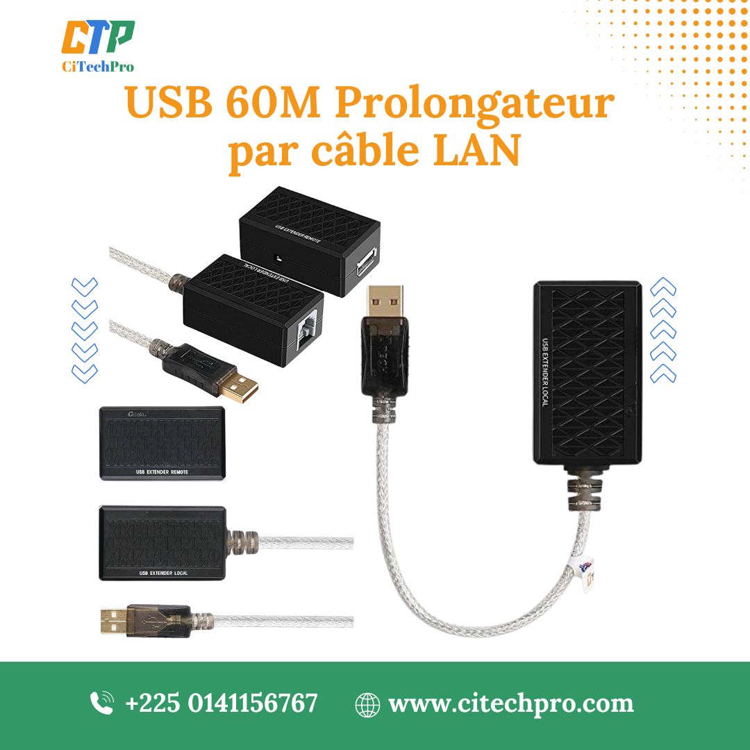 Prolongateur USB 60M avec Câble LAN