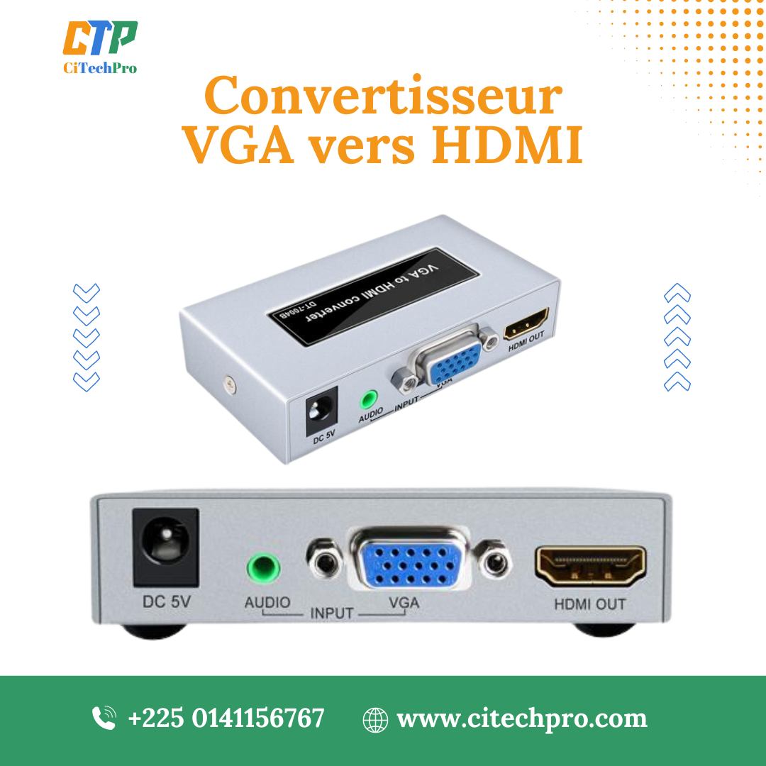 Adaptateur Convertisseur VGA vers HDMI avec Audio 3.5mm – Full HD 1080p