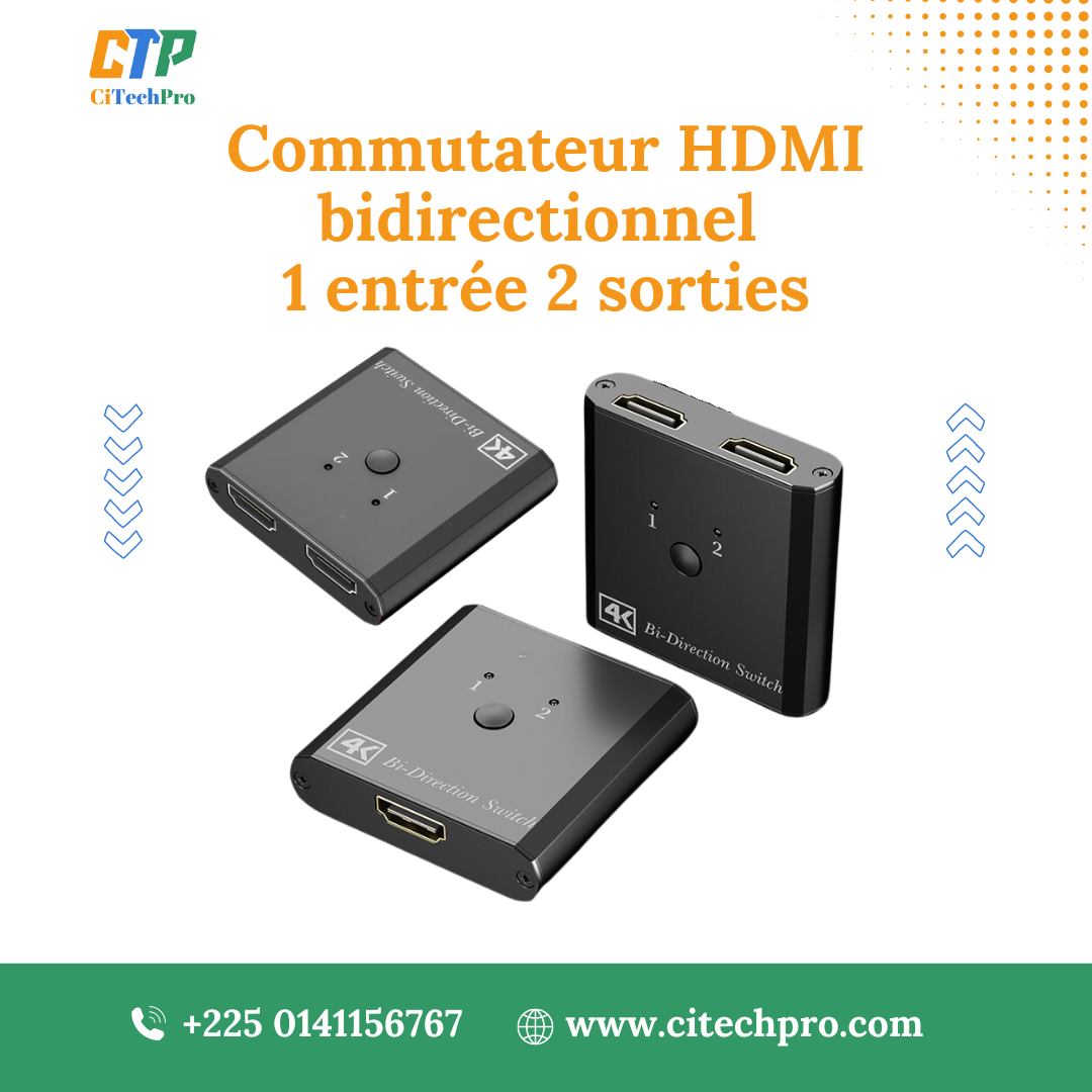 Commutateur HDMI Bidirectionnel 1 Entrée 2 Sorties: