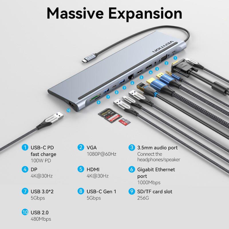 Station d’accueil USB-C 10-en-1 multifonction Vention